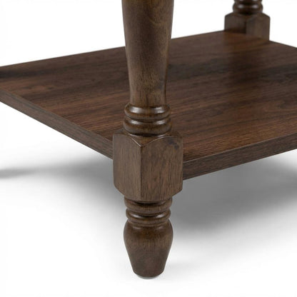 Dark Brown Nightstand with Rattan Accents and Wooden Legs