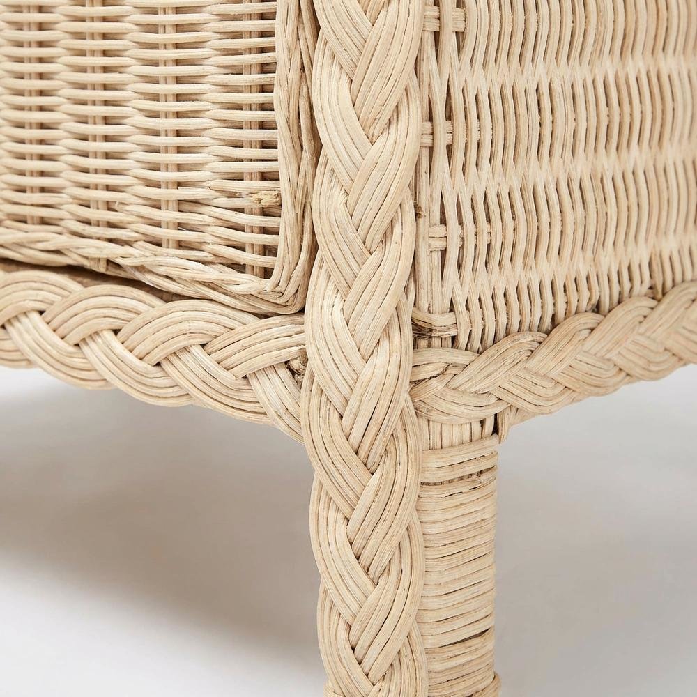 Japandi Sun Bleached Rattan Nightstand with 3 Drawers and Natural Finish