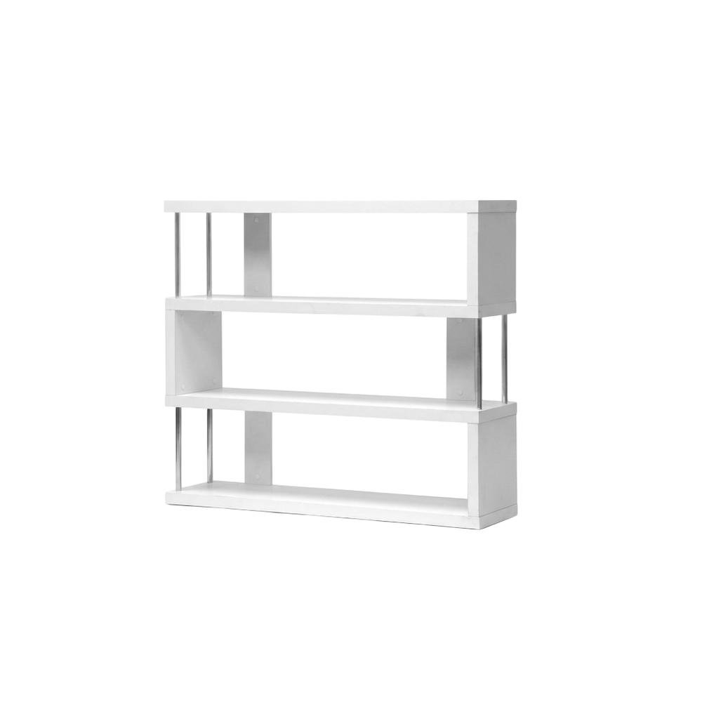White Modern Bookcase with Three Shelves and Engineered Wood Construction