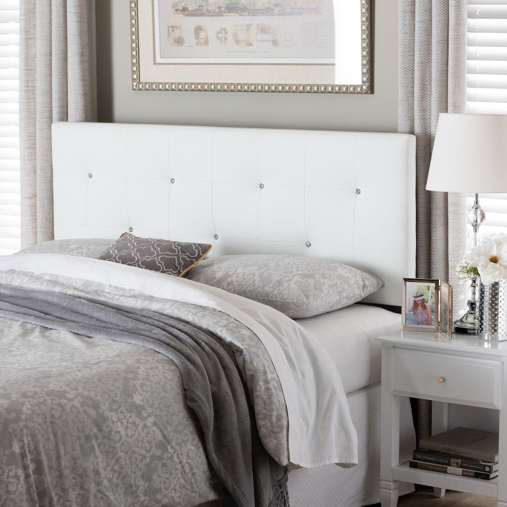 Dalini Modern and Contemporary Queen White Faux Leather Headboard