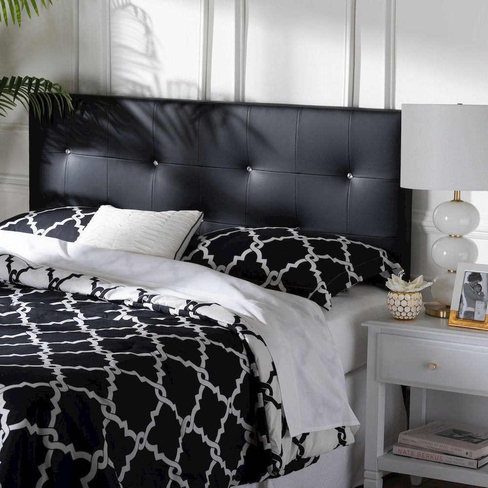 Dalini Modern and Contemporary King Black Faux Leather Headboard