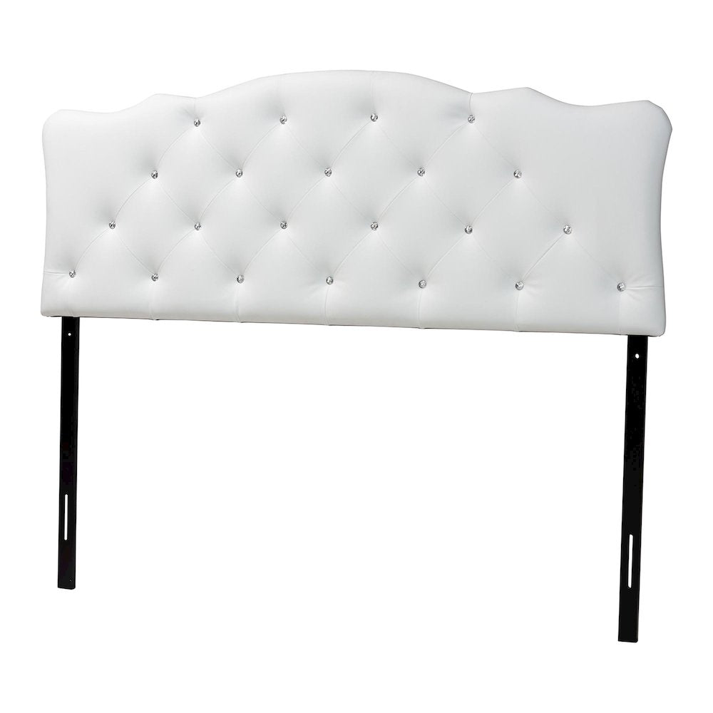 Full Size White Faux Leather Upholstered Button-tufted Scalloped Headboard