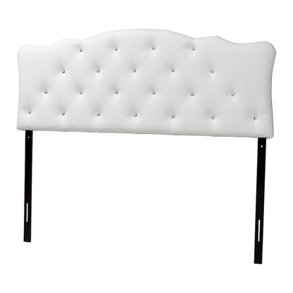 Full Size White Faux Leather Upholstered Button-tufted Scalloped Headboard
