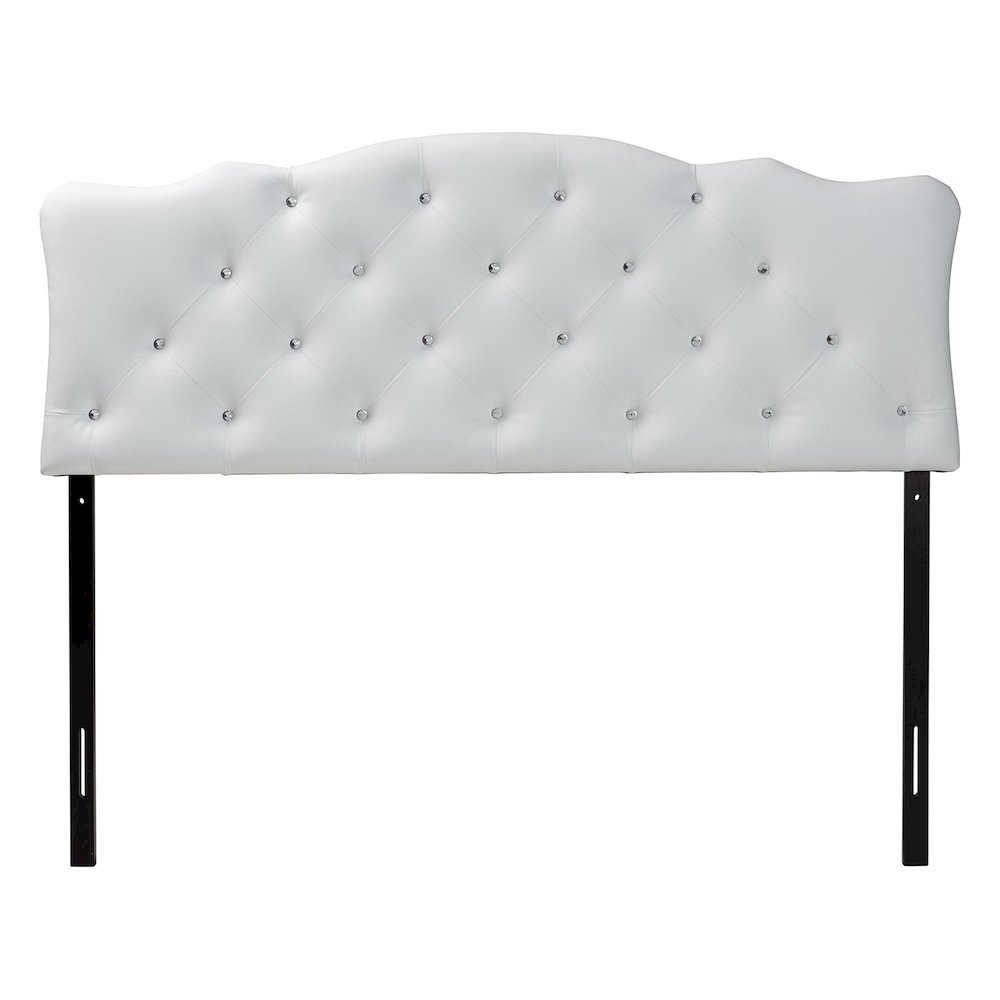 Full Size White Faux Leather Upholstered Button-tufted Scalloped Headboard