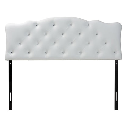 Full Size White Faux Leather Upholstered Button-tufted Scalloped Headboard