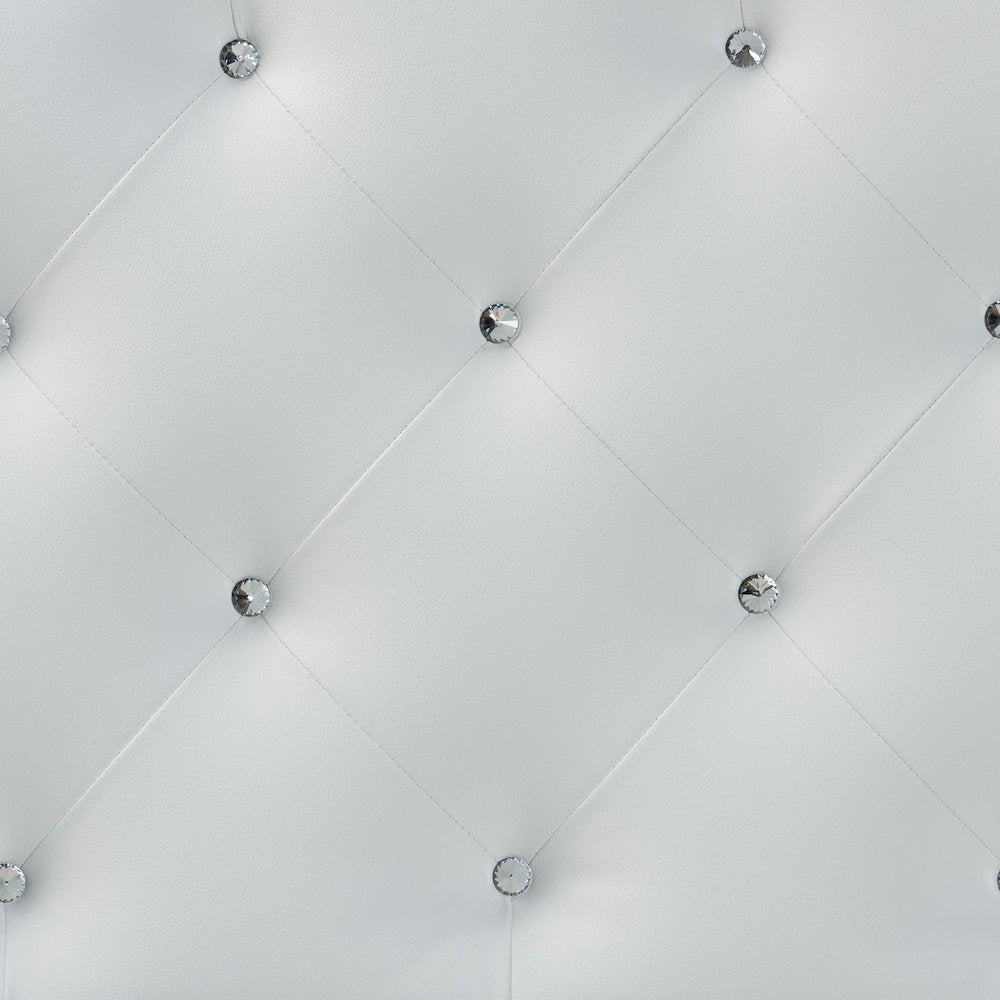 Full Size White Faux Leather Upholstered Button-tufted Scalloped Headboard