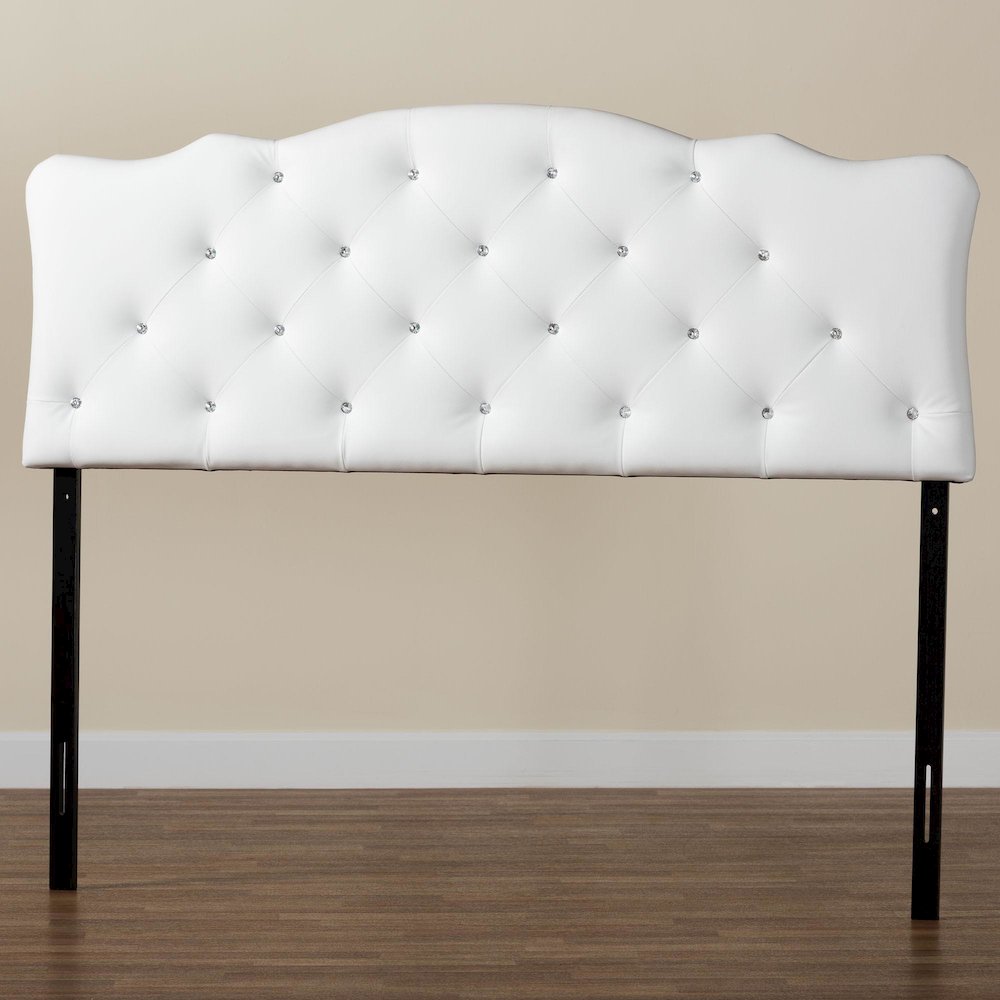Full Size White Faux Leather Upholstered Button-tufted Scalloped Headboard
