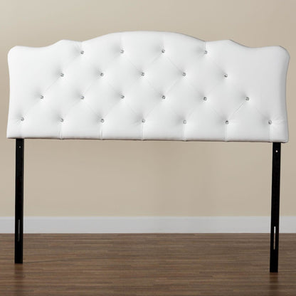 Full Size White Faux Leather Upholstered Button-tufted Scalloped Headboard