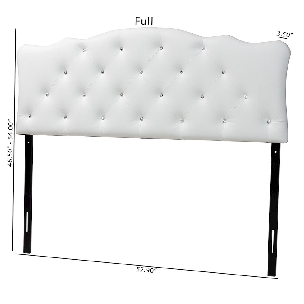 Full Size White Faux Leather Upholstered Button-tufted Scalloped Headboard