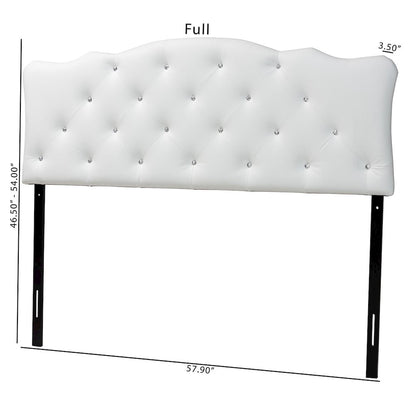 Full Size White Faux Leather Upholstered Button-tufted Scalloped Headboard