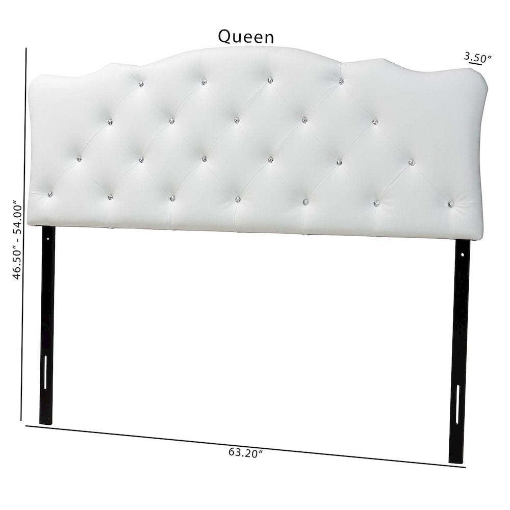Full Size White Faux Leather Upholstered Button-tufted Scalloped Headboard
