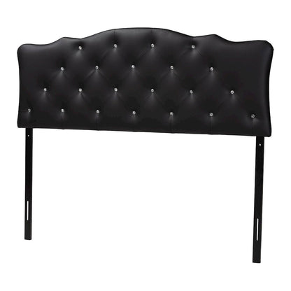 Queen Size Black Faux Leather Upholstered Button-tufted Scalloped Headboard