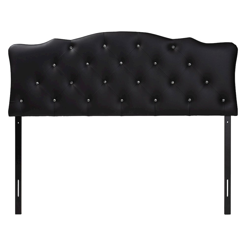 Queen Size Black Faux Leather Upholstered Button-tufted Scalloped Headboard