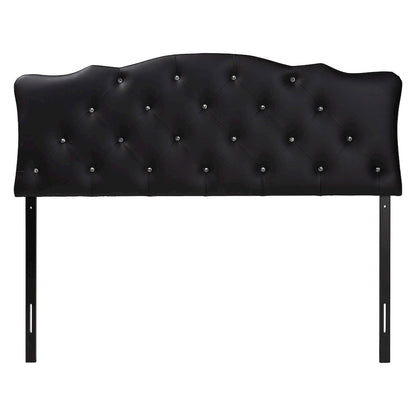 Queen Size Black Faux Leather Upholstered Button-tufted Scalloped Headboard