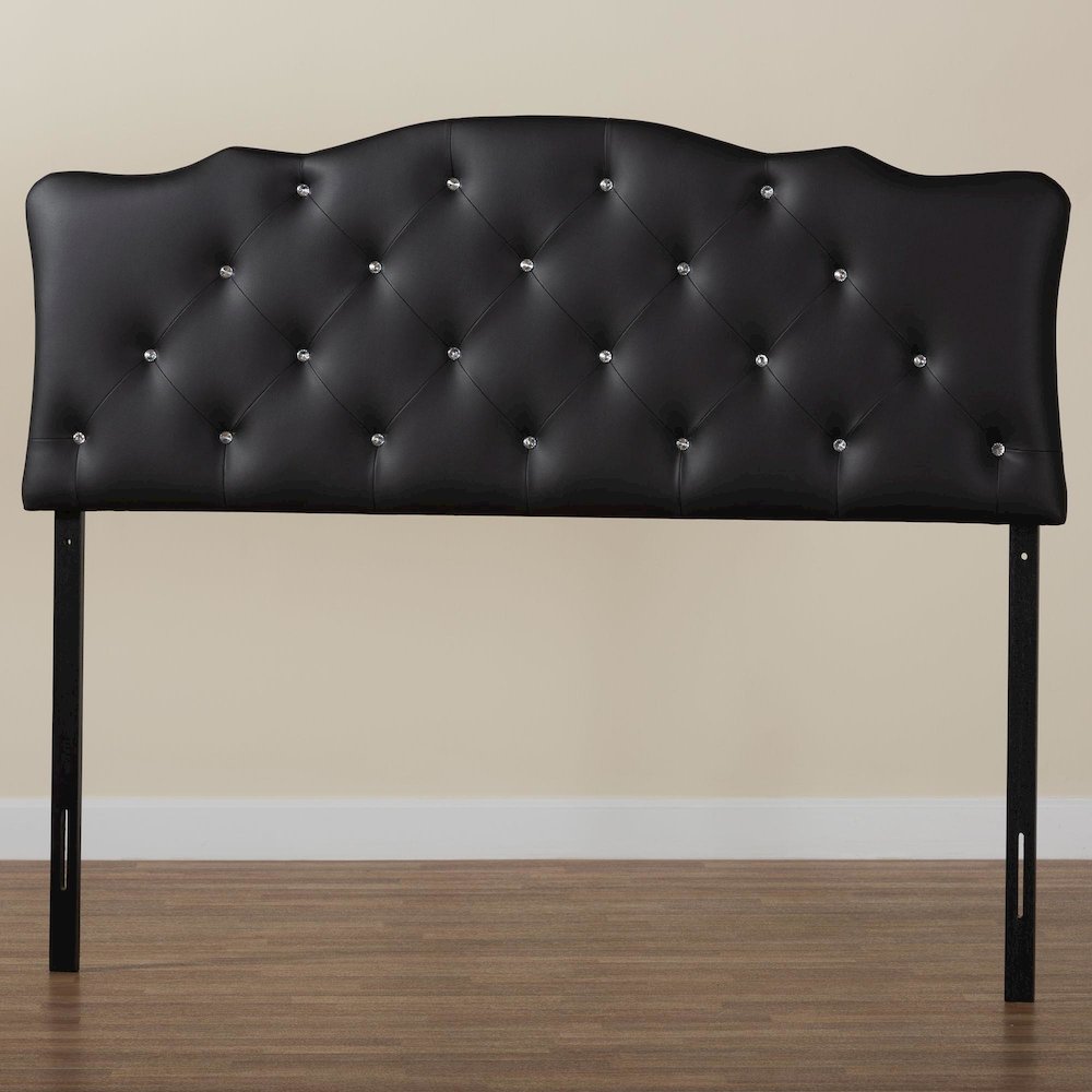 Queen Size Black Faux Leather Upholstered Button-tufted Scalloped Headboard