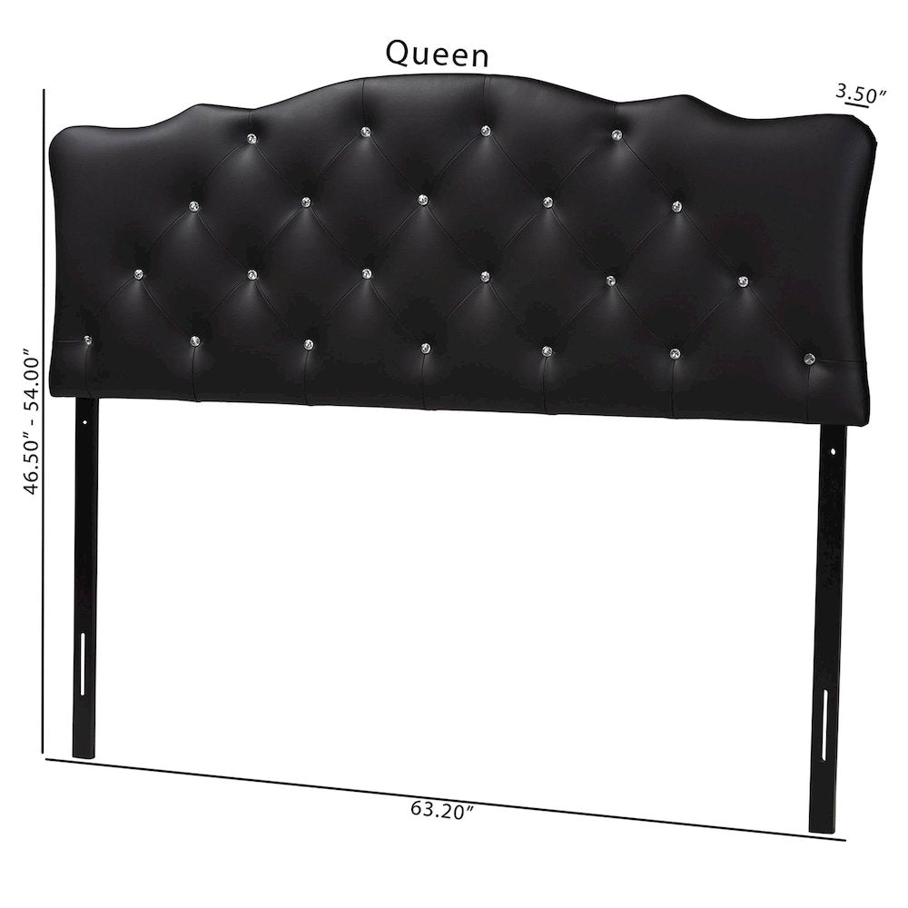 Queen Size Black Faux Leather Upholstered Button-tufted Scalloped Headboard