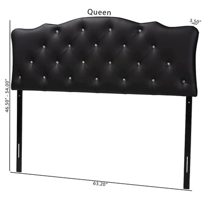 Queen Size Black Faux Leather Upholstered Button-tufted Scalloped Headboard