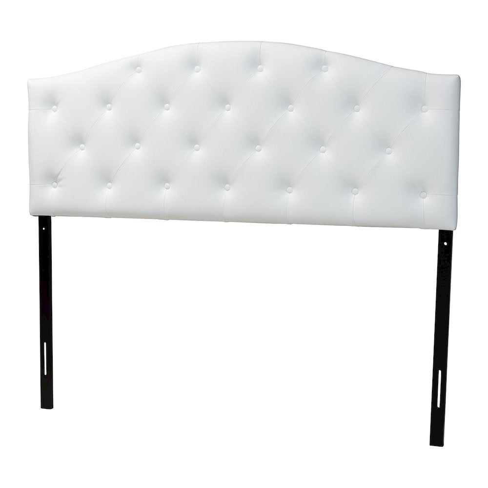 Queen Size White Faux Leather Upholstered Button-tufted Scalloped Headboard