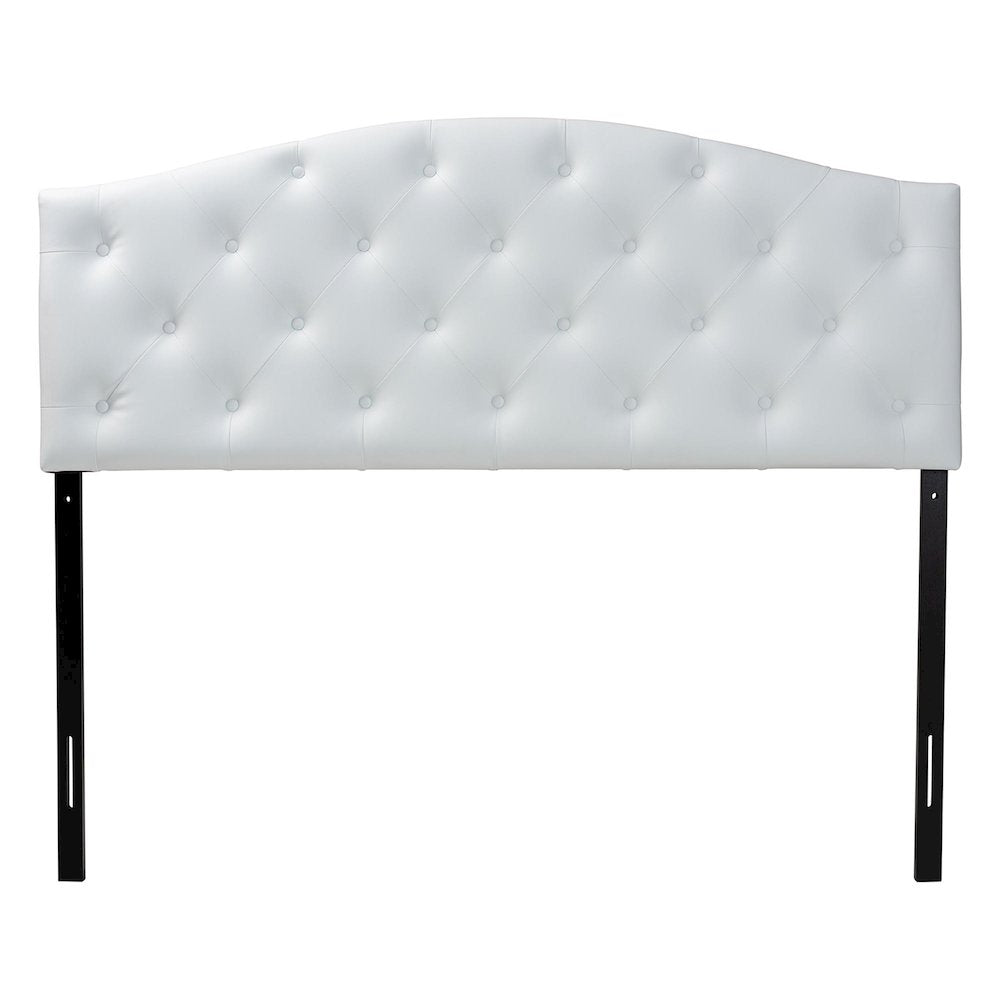 Queen Size White Faux Leather Upholstered Button-tufted Scalloped Headboard