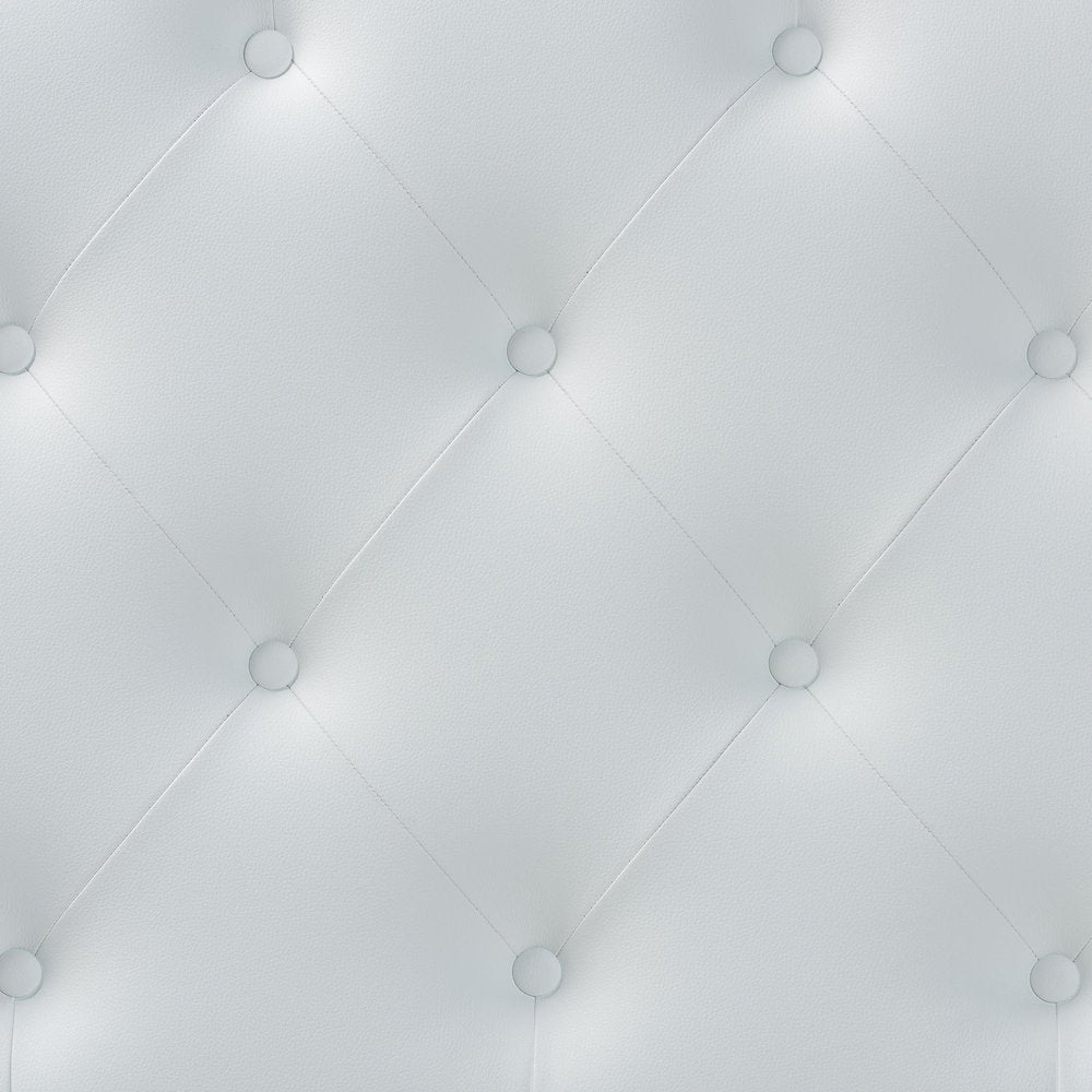 Queen Size White Faux Leather Upholstered Button-tufted Scalloped Headboard
