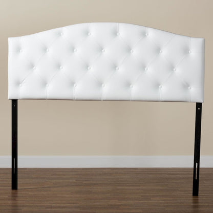 Queen Size White Faux Leather Upholstered Button-tufted Scalloped Headboard