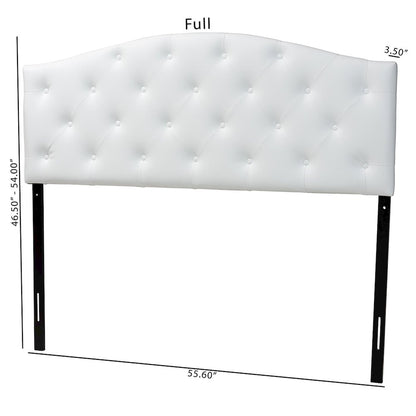 Queen Size White Faux Leather Upholstered Button-tufted Scalloped Headboard