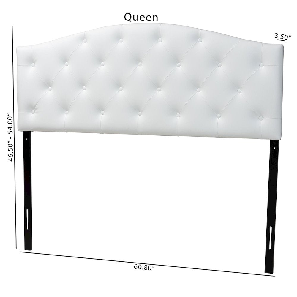 Queen Size White Faux Leather Upholstered Button-tufted Scalloped Headboard