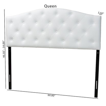 Queen Size White Faux Leather Upholstered Button-tufted Scalloped Headboard