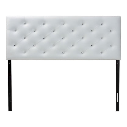 White Faux Leather Upholstered Button-tufted Queen Size Headboard