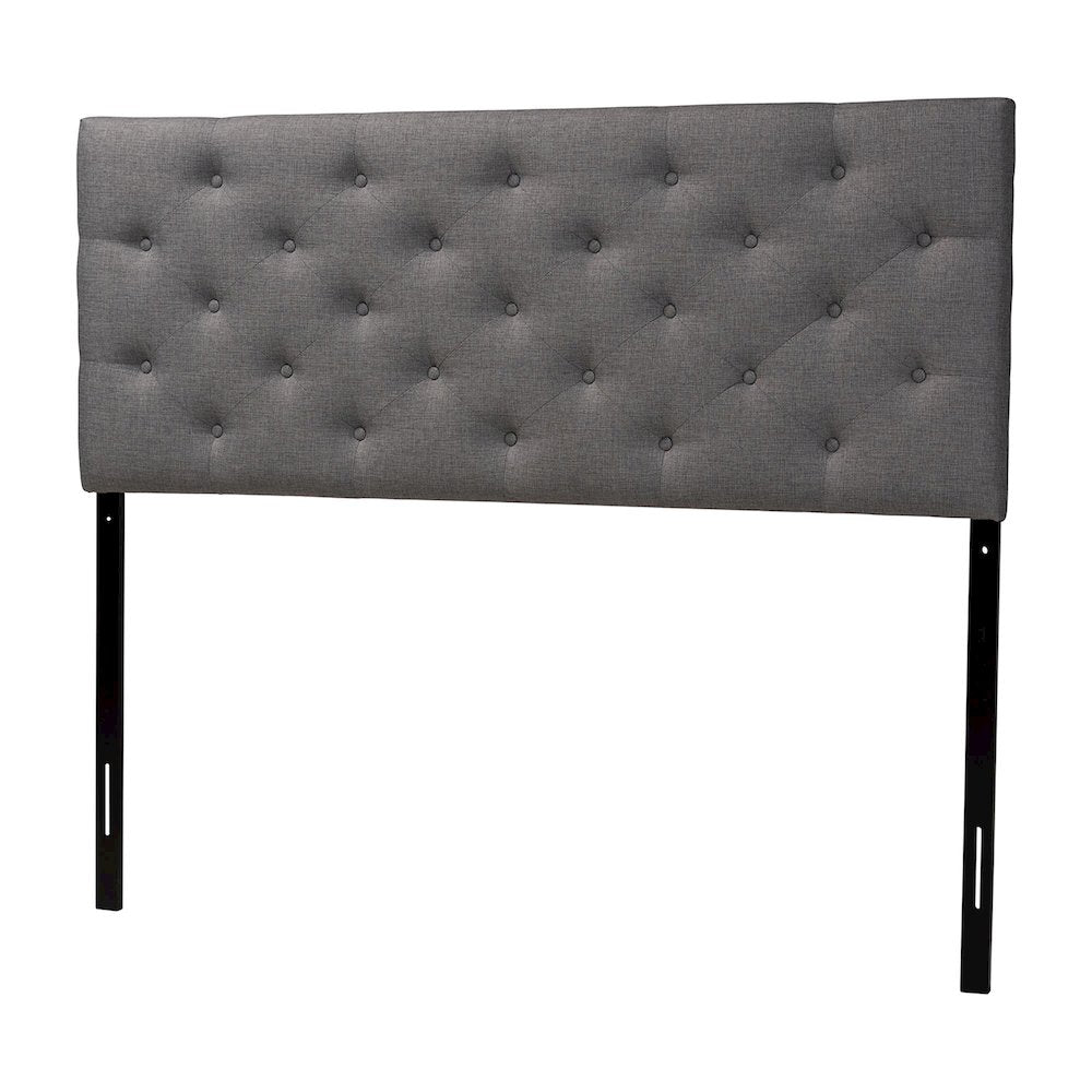 Grey Fabric Upholstered Button-tufted Queen Size Headboard