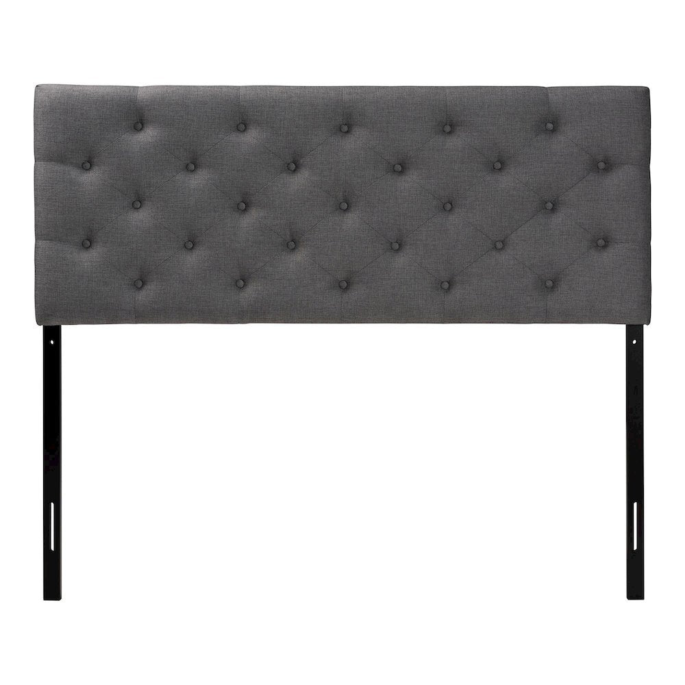 Grey Fabric Upholstered Button-tufted Queen Size Headboard