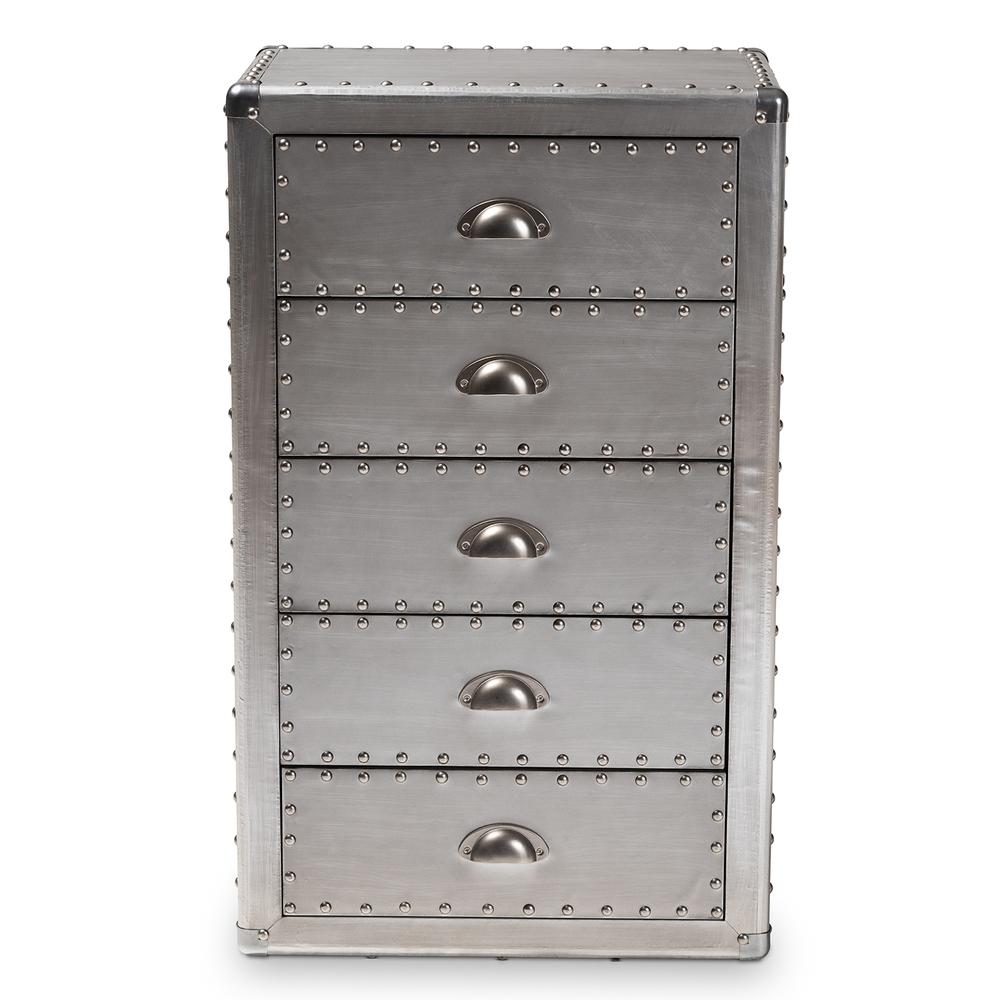 Davet French Industrial Silver Metal 5-Drawer Accent Storage Cabinet