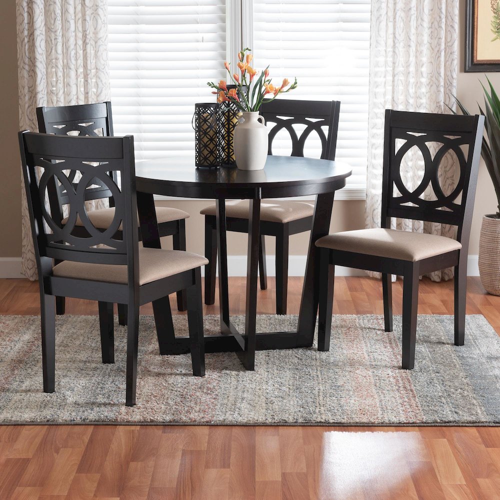 Kara Modern Sand Dark Brown Finished Wood 5-Piece Dining Set