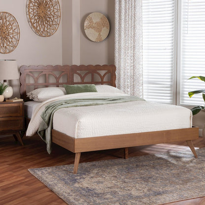 Shukura Platform Bed - Mid-Century Modern Bed with Lasercut Headboard, Queen