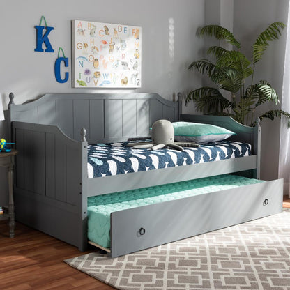 Grey finish wood twin size daybed with trundle, rustic style, sturdy frame