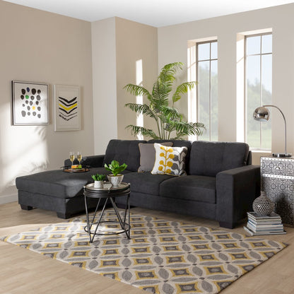 Dark Grey Fabric Upholstered Sectional Sofa with Left Facing Chaise
