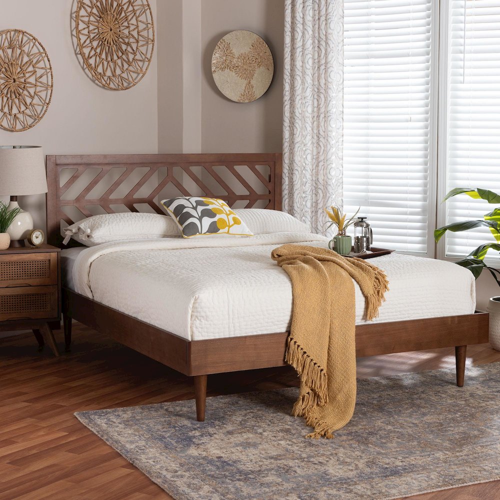 Zola Platform Bed Mid-Century Modern Bed with Cutout Headboard, Queen