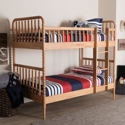 Baxton Studio Lucera Bobbin Bunk Bed with Ladder, Beech Brown