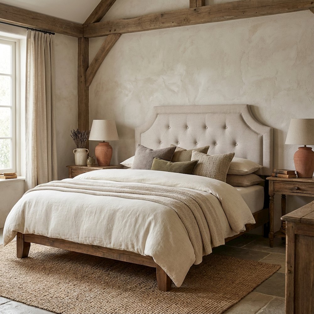 Greyish Beige Fabric Full Size Headboard, Foam Padding, LVL Frame for Bedrooms