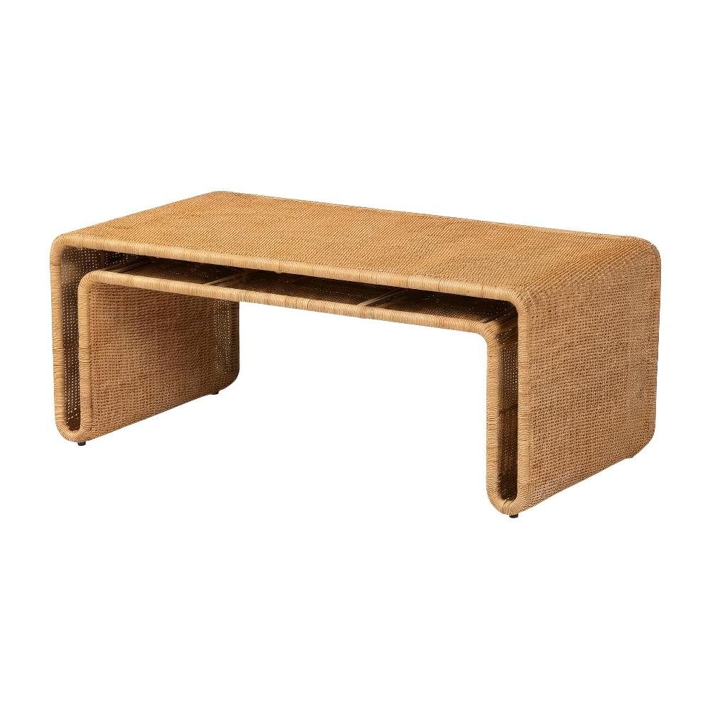 Light Honey Rattan Coffee Table with Genuine Rattan Legs Bohemian Style