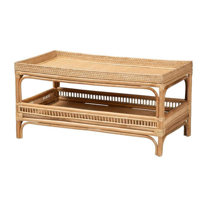 Genuine Brown Rattan Coffee Table with MDF Top and Bohemian Design