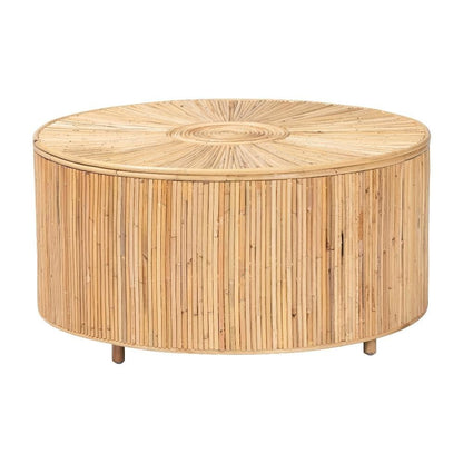 Light Honey Rattan Coffee Table with Laminated Frame and Rattan Pole Legs