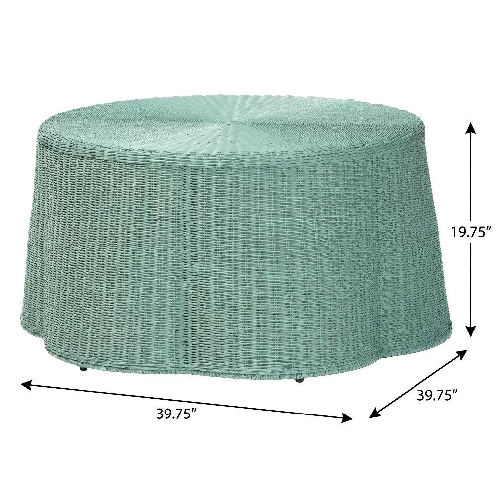 Seafoam Rattan Coffee Table with Metal Legs and Bohemian Design