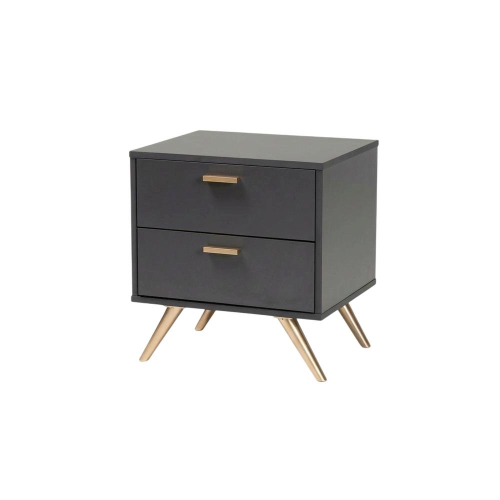Contemporary Nightstand in Dark Grey and Gold Finish with Wooden Frame