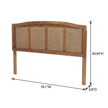 Brown Rubberwood King Size Headboard, Synthetic Rattan Panel, Modern Design