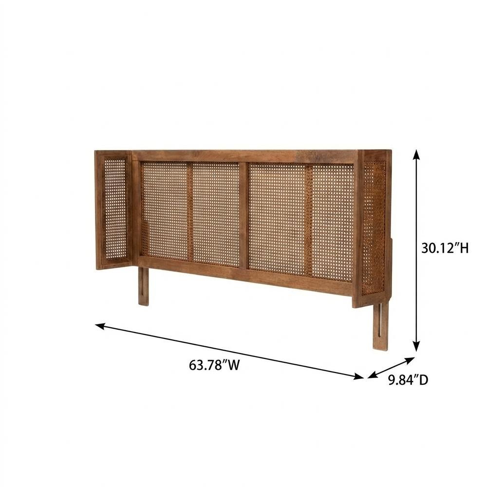 Brown Rubber Wood Queen Size Headboard with Wrap-Around Design and Modern Style