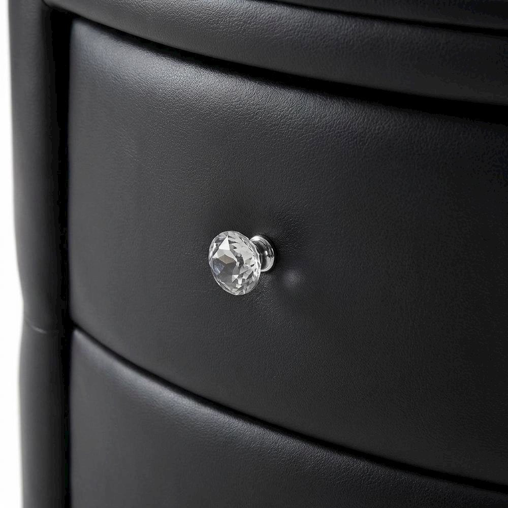 Glamour Style Black Faux Leather Nightstand with 2 Drawers and Oval Design
