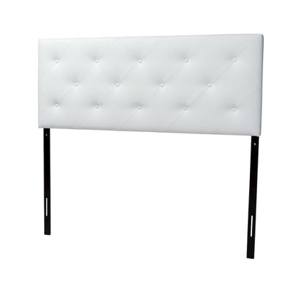 White Faux Leather Full Headboard with Foam Padding and Wood Frame