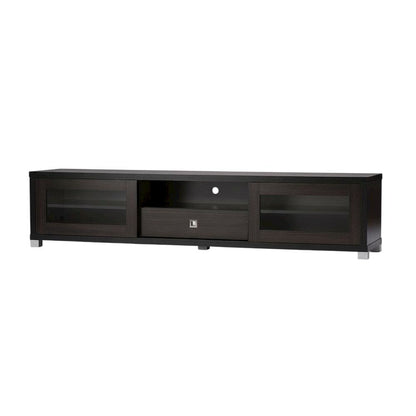 Contemporary Dark Brown TV Cabinet with Sliding Doors and Drawer