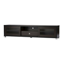 Contemporary Dark Brown TV Cabinet with Sliding Doors and Drawer